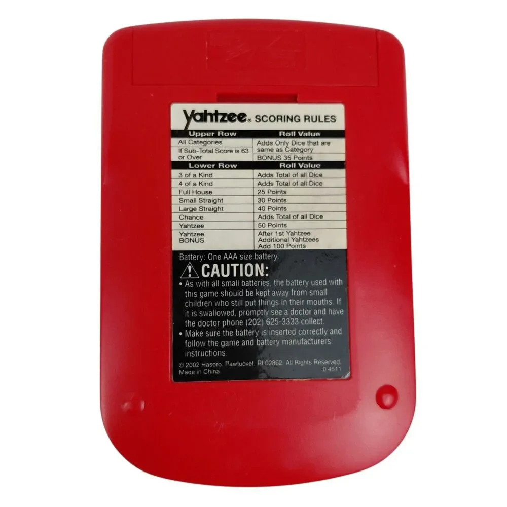 Hasbro Yahtzee Handheld Electronic Game Tested Working Clean 2002 Vintage